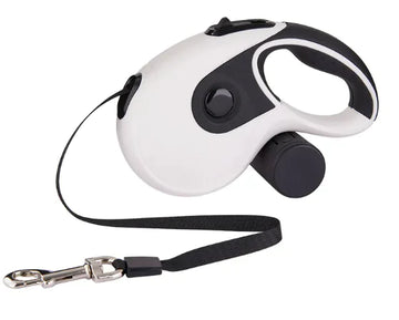 Retractable dog leash with poop bag box