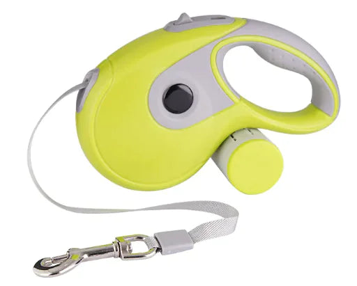 Retractable dog leash with poop bag box