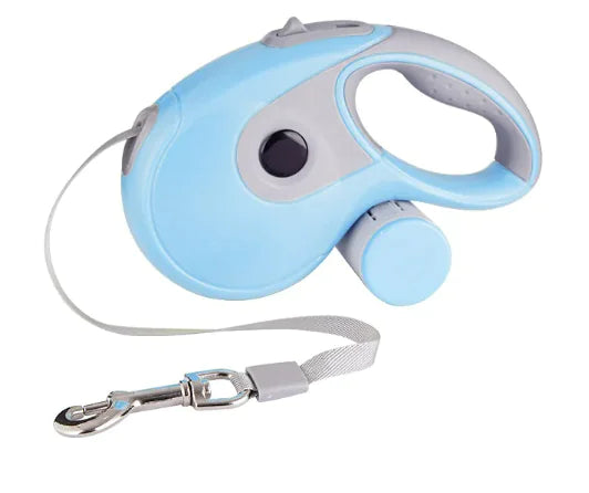 Retractable dog leash with poop bag box