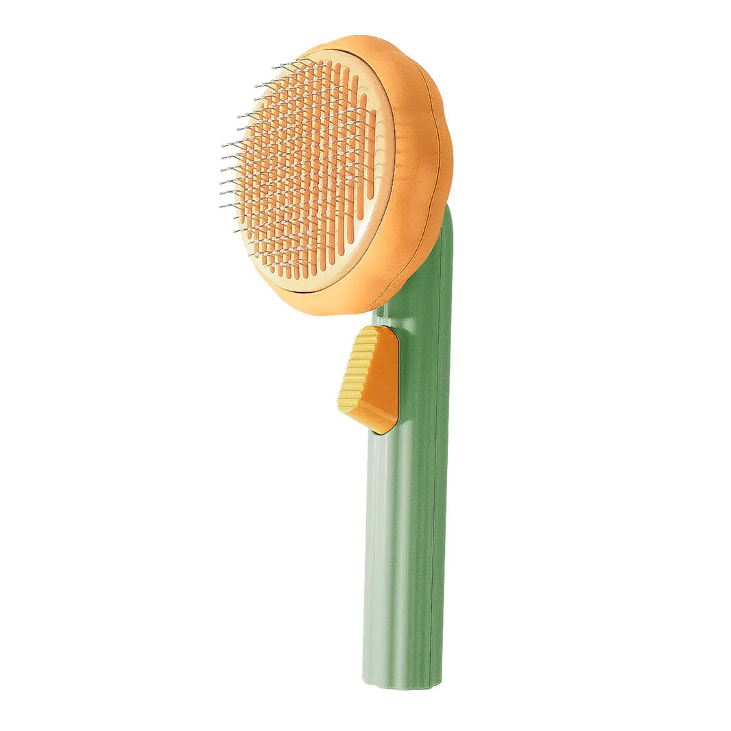 Self-cleaning pet grooming brush