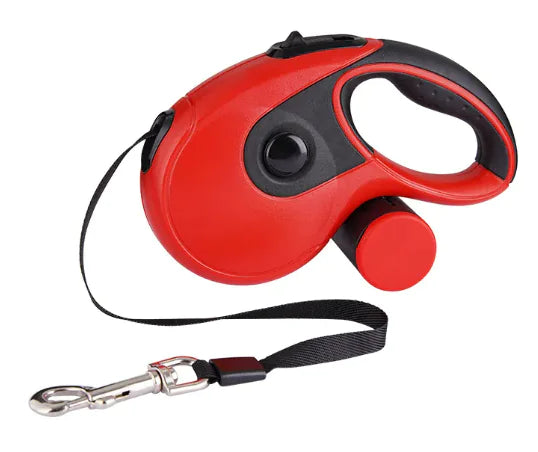Retractable dog leash with poop bag box