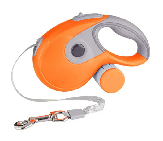 Retractable dog leash with poop bag box