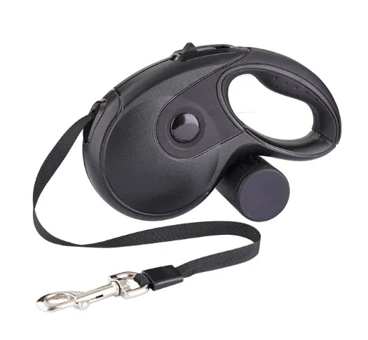 Retractable dog leash with poop bag box