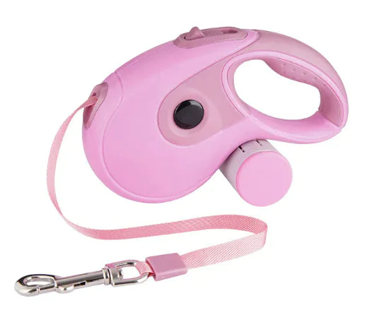 Retractable dog leash with poop bag box